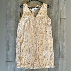 LOFT Sequin Shift Dress with tie detail